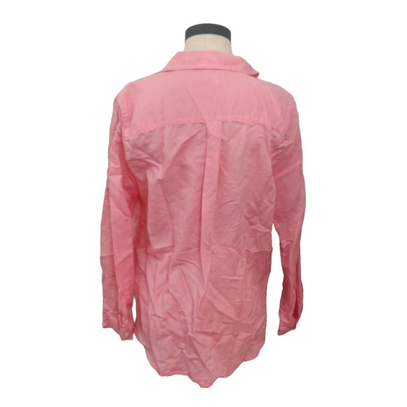 J.Crew Linen Blend Blouse Long Sleeve Size M Pink Collared - Picture 2 of 6